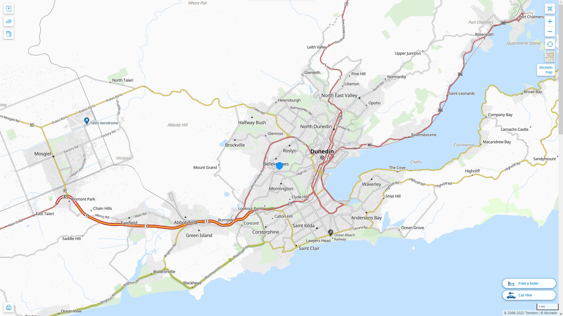 Dunedin Nouvelle Zelande Autoroute et carte routiere